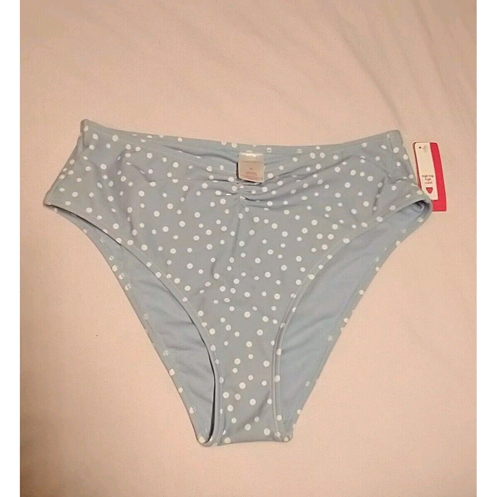 Xhilaration Women's Bikini Bottom High Waist High Leg White Polka Dot XL